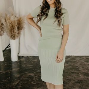 Light green sweater skirt and top set